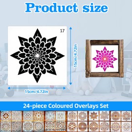 Mandala Stencils for Painting – 24 Designs, 15x15cm Reusable PET Template Set – Small Mandala Stencil Kit for Wood, Canvas, Rocks, Fabric, Paper, and Wall Art – DIY Crafting and Home Decor