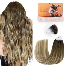 DOORES Micro Link Hair Extensions Human Hair, Balayage Walnut Brown to Ash Brown and Bleach Blonde 16 Inch 50g/50s, Microloop Invisible Hair Extensions for Women