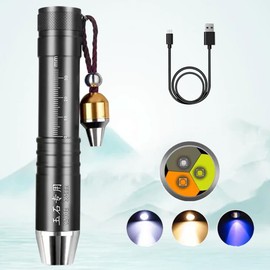 YZYOE Three Light Source Rechargeable Jade Identification Flashlight, LED Jewelry Recognition Pen Light, 365nm Ultraviolet Outdoor Crystal Gemstone Detector.