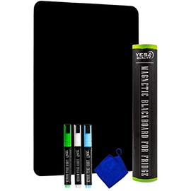 Magnetic Black Dry Erase Board for Fridge with Easy-Erase Surface - 12 x 8 in - Includes 3 Neon Chalk Markers and Eraser - Refrigerator Chalkboard