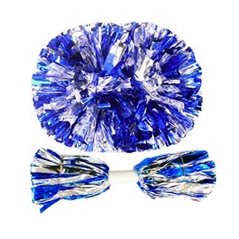 14.96 Inch Team Sports Cheerleading Poms Middle Handle Pompoms 2 PCS-Silver+Blue
