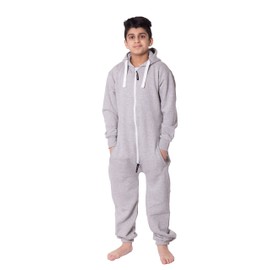 NOROZE Christmas Pjs for Boys Onesie Plain Fleece hooded onesies for girls Sleepsuit Loungewear Jumpsuit for Kids Unisex (5-6 Years, Grey)