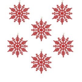 Glitter Snowflake Christmas Decorations Pack of 6-10cm Hanging Decorations (Red 5801)