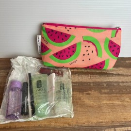 Clinique Donald X Clinique 7pc Skincare Makeup Skincare Travel Gift Set Watermelon Bag X2