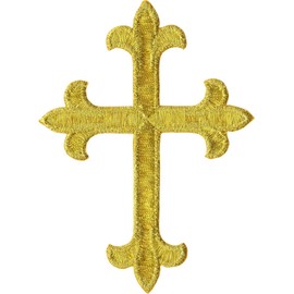 Gold Ornate Cross - Embroidered Iron on Patch
