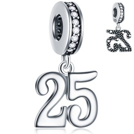 GLOWDAS 10 to 25 28 30 31 33 35 36 40 45 50 55 60 65 70 75 80 Birthday Charms, Fits European Anniversary Bracelet/Necklace, 925 Sterling Silver Number Pendant Beads, Gifts for Family/Friends, Sterling