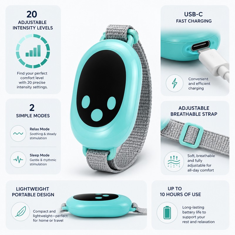 Handheld Pulse Relaxation Device for Bedtime – 20-Level Portable Calming
