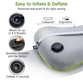 OUTSKIRT Inflatable Travel Pillow, 2-in-1 Camping Pillows for Sleeping, Ergonomic & Lightweight Small Backpacking Pillow for Travel, Hiking, Camping & Outdoor Activities, Green