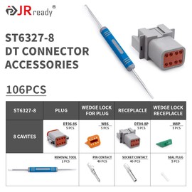 JRready ST6327-8 8 Pin Deutsch Connector Kit DT Series, Gray Waterproof DT Connector 8 Pin(5 Set), Size 16 Stamped Contacts 14-18AWG for Race Car, Truck, Motorcycle, Off-Road Vehicles, Marine