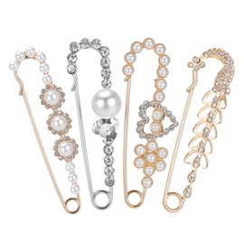 Ymapinc 4Pcs Pearl Brooch Pins for Women Shawl - Decorative Rhinestone Safety Pins, Vintage Broche for Collars Sweaters Hats Dresses, Gift for Valentine's Day Thanksgiving Christmas Mother's Day