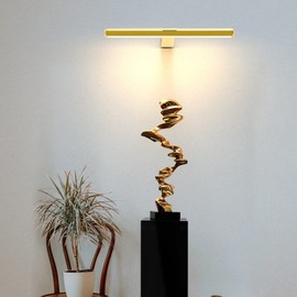 Battery Picture Lights 16 inch-2PACK , Wireless Rechargeable Painting Light for Art with Remote, Full Metal Led Picture Lights Dimmable Wall Light for Portraits, Dartboard, Gallery-Gold with Patent