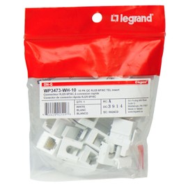 Legrand - OnQ Telephone Keystone Jack RJ25, 6P6C Insert, QuickConnect Universal Keystone Connector for Phone Connections, Rear Mount Snap-In Keystone Design, White, 10 Count, WP3473WH10