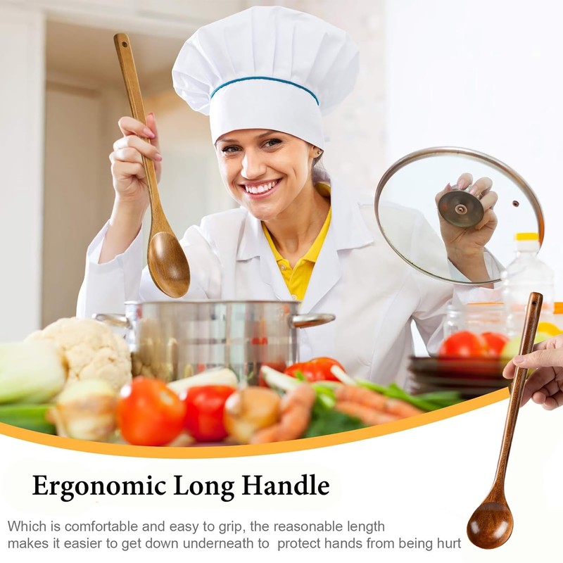 JUMXSRLE Wooden Spoon, 13 inch Extra Long Handle Wooden Cooking