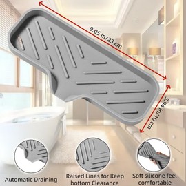 Silicone Bathroom Soap Dishes,Shower Soap Holder with Drain, Sponge Holder for Kitchen Sink, Soap Dispenser Tray for Bar Soap,Soap Bottle, Cup,Sink or Counter Organizer (Grey, M(9"x3.9"))