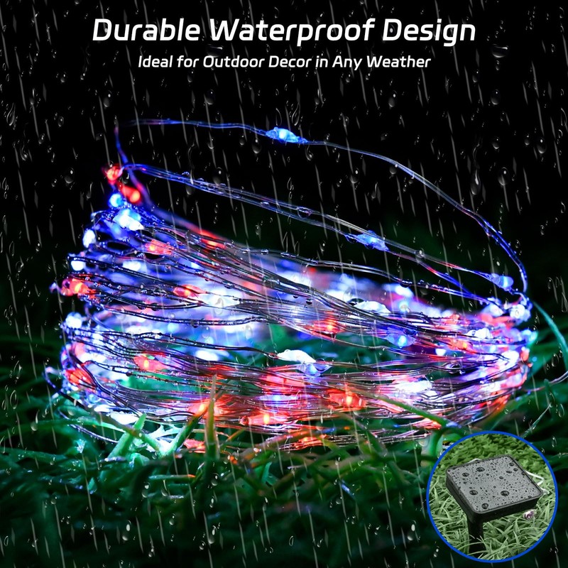 cshare Red White and Blue Solar Fairy Lights, Memorial Day