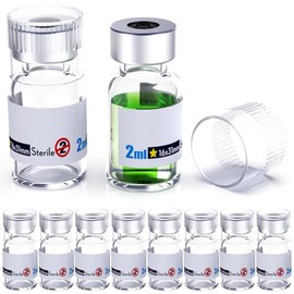 Biomed Solutions Sterile Empty Vial with Reusable Plastic Cap,Ready to Fill Glass Containers, Liquid Injection Bottle Sealed with Self Healing Injection Port (2ml Clear 10pcs)