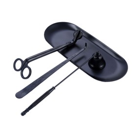 TOPGAGEME 4 in 1 Candle Accessory Set with Storage Tray Plate - Candle Wick Trimmer, Candle Wick Snuffer, Candle Wick Dipper, Candle Care Kit for Scented Candles Lovers (Black)