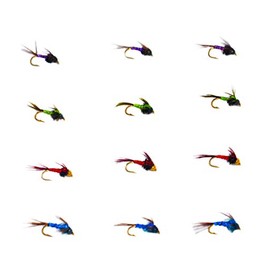 Outdoor Planet 12 Lightning Bug Mayfly Nymph Trout Flies Lure Assortment for Wet Fly Fishing Flies