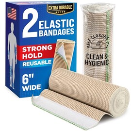 Mighty-X- Vendaje elástico premium - 15 cm (paquete de 2) - Compresión fuerte - Vendajes reutilizables autocerrables para piernas, rodillas, abdomen y