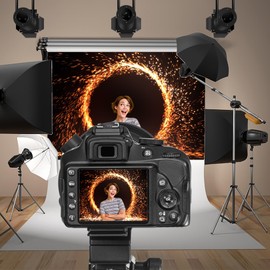 Baocicco 7x5ft Flaming Sparks Backdrop Burning Fire Ring Fireworks Wallpaper Decor Sparking Fire Circle Pattern Black Photography Background Blogger Baby Children Adults Portrait Studio Prop