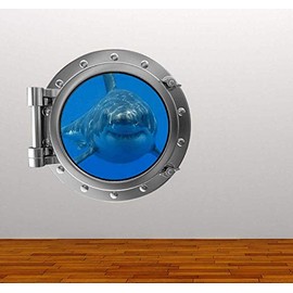 60 Second Makeover Limited Full Colour Shark Porthole Ocean Wall Sticker Decal Kids Bedroom Decoration