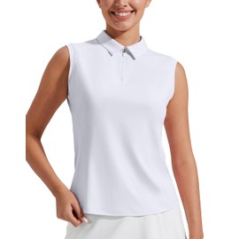 Pioneer Camp Women's Sleeveless Golf Polo Shirts Quarter Zip Up Elastic Quick Dry Lightweight Pickleball Tennis Summer Tops, White, L