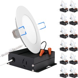 Sunco 12 Pack 4 Inch Ultra Thin LED Recessed Ceiling Lights Slim, 3000K Warm White, Dimmable, 10W, Smooth Trim, Wafer Thin, Canless with Junction Box - ETL T24