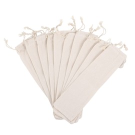 BESTonZON 10 Pcs Cotton and Linen Pouch Bag Straw Carrying Case Cutlery Fork Spoon Carry Pouch Portable Travel Bag for Drinking Straws