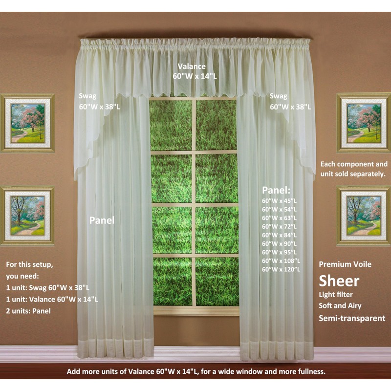 Today's Curtain Emelia Original Voile Panel 95", Ecru, 60" W