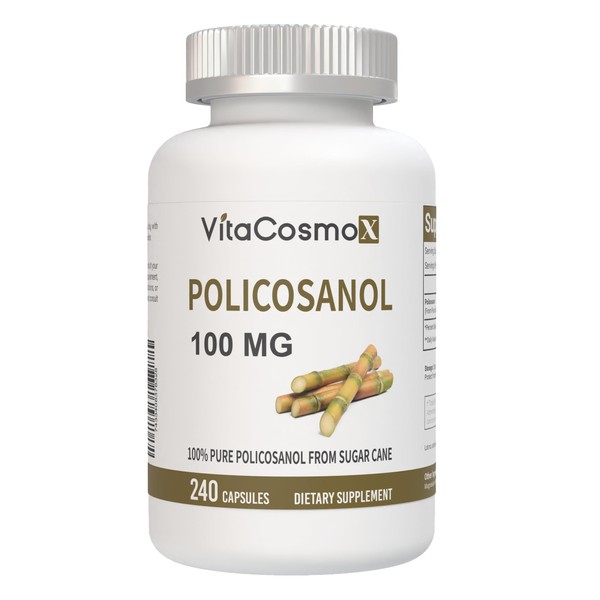 VitaCosmoX Policosanol Sugar Cane Extract, 100mg, 240 Vegetable Capsules -