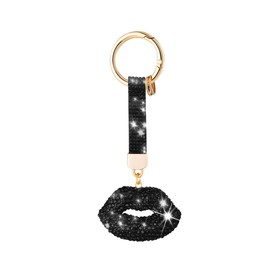 Bittwee Bling Car Keychain, Crystal Rhinestone Lip Vehicle Key Chain, Sparkly Auto Keyring Decorative Charm, Universal Fit (Black)