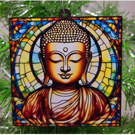 Buddha Stain Glass Themed Buddhist Christmas Ornament