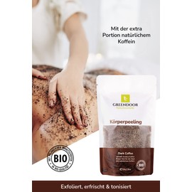 GREENDOOR Natural Cosmetics Firming Natural Body Scrub Coffee 220 g Vegan, Extra Natural Caffeine, Exfoliating Anti-Ageing with Organic Arabica Without Microplastic, Against Cellulite Stretch Marks