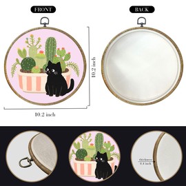 Succulents Cat Decor Cat Gifts for Women Flowers Framed Round Wall Decor Canvas Wall Art Hanging Prints Artwork for Home Farmhouse Bathroom Living Room Housewarming Party Pictures 10.2X10.2 Inch