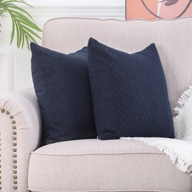 YAERTUN Pack of 2 Super Soft Decorative Throw Pillow Covers Square Cushion Cases Pillowcases for Couch Sofa Bedroom Car Modern Embossed Patterned,26 x 26 inch,65 x 65 cm Blue