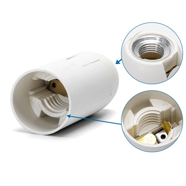 E14 Plastic Lamp Holder with Spring Clamp, White, Ideal for