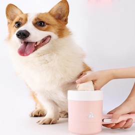 Dog Paw Cleaner, 360°Rotating Automatic Dog Cat Paw Washer Cup Pet Brushes Pet Foot Cleaner with Detachable Soft Silicone Brush (Pink)
