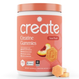 Create Creatine Monohydrate Gummies for Men & Women, Boost Focus, Strength, and Endurance, Anti-Melting Formula, Vegan, Gluten-Free, Non-GMO, 1.5g of Creatine per Gummy (Sour Peach)