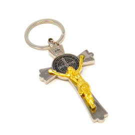 Gold Jesus Crucifix Keyring Holy Cross Keychain Religious St Benedict Catholic Lucky Charm Religious Ornament for Rosary Keys. Bible Quotes, Silver, silver