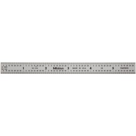 Mitutoyo 182-204, Steel Rule, 6" (3R), (1/32, 1/64", 1/10", 1/50"), 1/64" Thick X 1/2" Wide, Satin Chrome Finish Tempered Stainless Steel