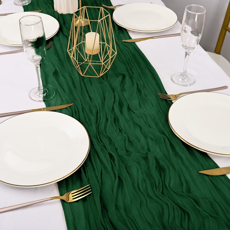 2 Pack Dark Green Cheesecloth Table Runner 10ft, Rustic Gauze