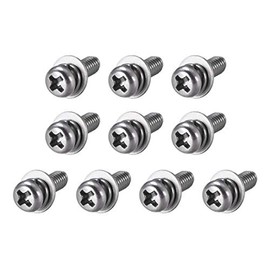 sourcing map M4 x 10mm Stainless Steel Phillips Pan Head Machine Screws Bolts Combine with Spring Washer and Plain Washers 10pcs