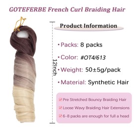 French Curl Braiding Hair 12 Inch Loose Wavy Braiding Hair for Braids Curly Hair Extensions Synthetic French Curly Braids Hair for Black Women OT4/613