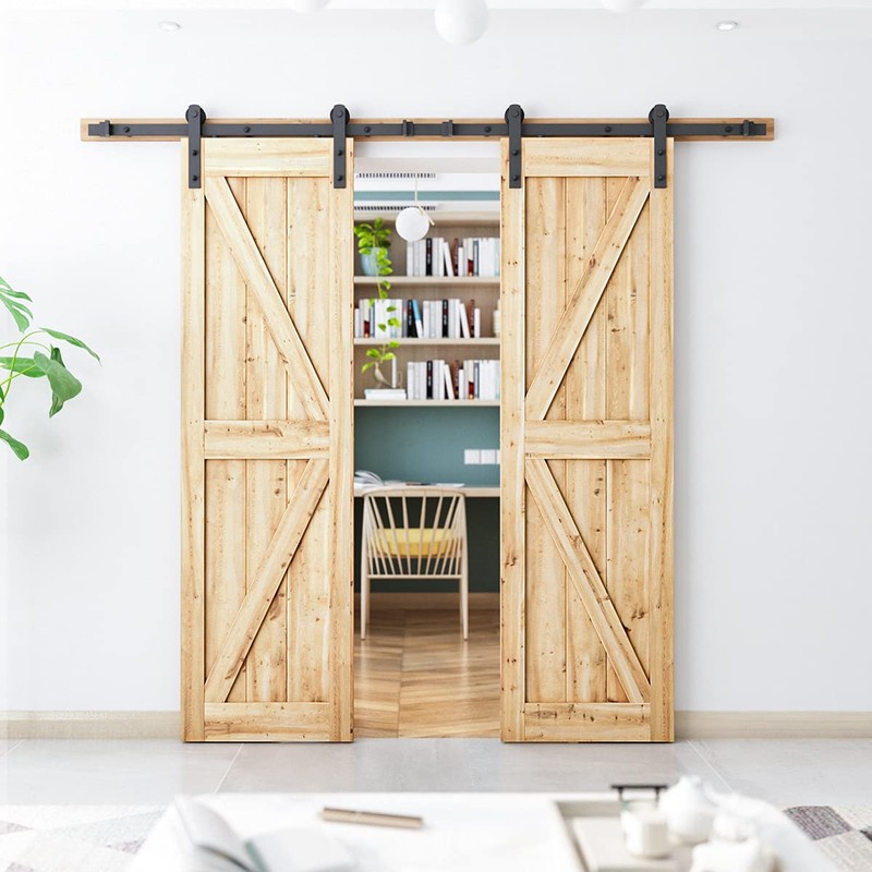 SMARTSTANDARD 9FT Heavy Duty Double Door Sliding Barn Door Hardware