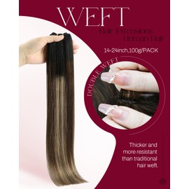 Moresoo Weft Hair Extensions Human Hair Balayage Remy Brown Wefts Sew in Black to Brown Mixed Caramel Blonde Sew in Ombre Human Hair 18Inch 100G