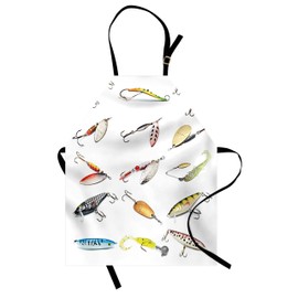 Lunarable Fishing Apron, Hook Set Tool Equipment Hand Gathering Sports Hobby Nautical Theme Artwork, Unisex Kitchen Bib Apron with Adjustable Neck for Cooking Baking Gardening, Multicolor