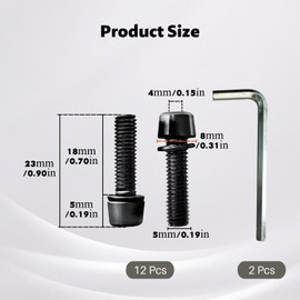 Lyivisk Pack of 12 M5 x 18 mm Bicycle Stem Screws Black with Washers Cone Head for Mountain Bike and Bicycle Parts