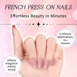 Ladiery Solid Press on Nails Medium Square, Pink Reusable lightweight Fake Nails with Glue Tool Kit for Weddings Festival Vacation Gift 24PCS