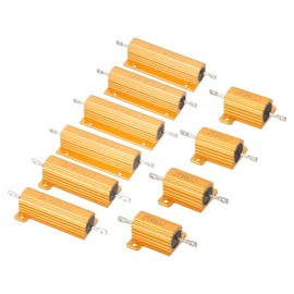 PATIKIL 25/50/100W 3/6/8/25 Ohm Aluminum Shell Resistor, 10 Pack Aluminum Housing Resistor Housed Case Wirewound Resistors Screw Tap Power Resistor, Golden