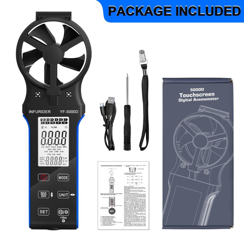 INFURIDER Handheld Anemometer, Anti-dust CFM Meter Wind Speed Meter with